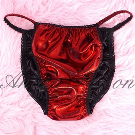 Satin Foil Panties For MEN RED WETLOOK Sissy Shiny Soft String Bikini S XL EBay