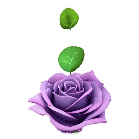 Large Open Purple Galaxy Rose With Stem And Leaves Glitter · Creative