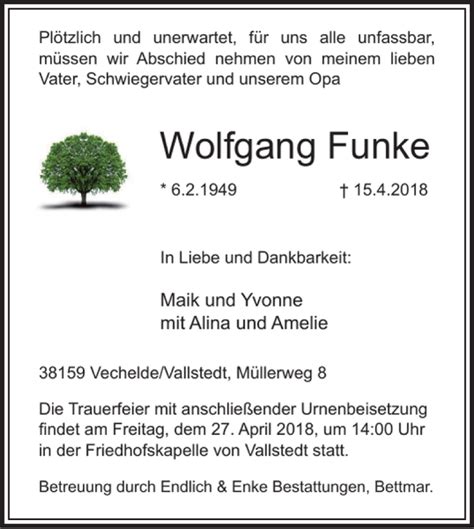 Traueranzeigen Von Wolfgang Funke Trauer38 De