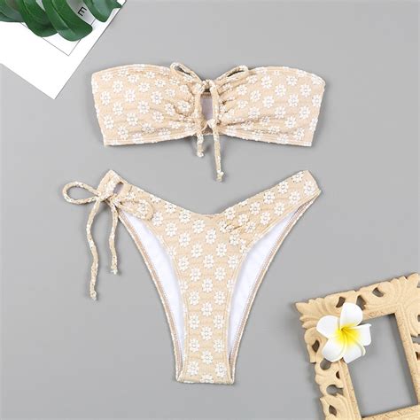 Women S Summer Fashion Solid Color Knit Separate Swimwear Sexy Bikini Beach Bikini Teen Swim