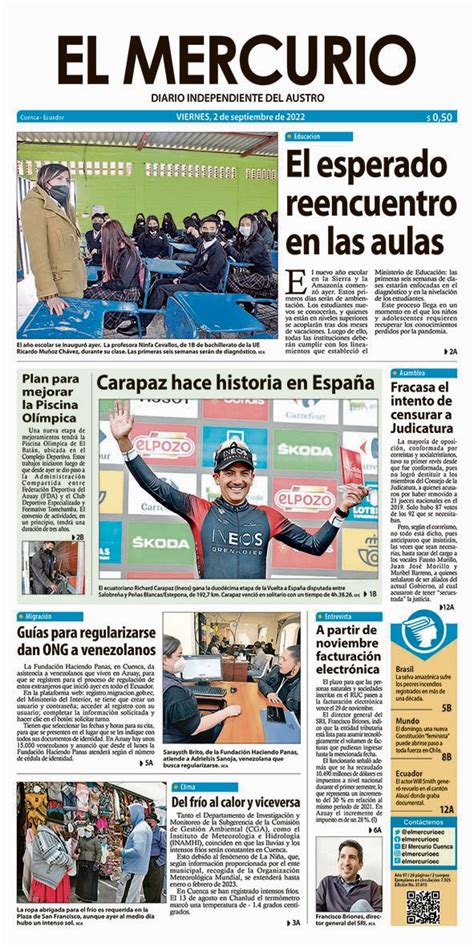 Diario El Mercurio On Twitter Portada Impresa Del 2 Septiembre 2022