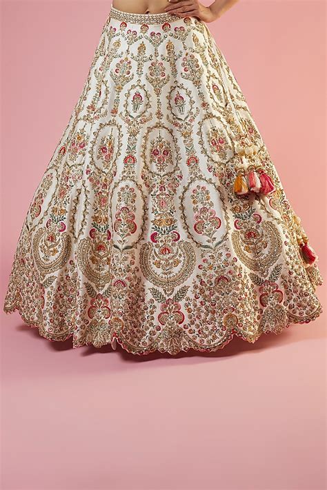 Ivory Raw Silk Embellished Wedding Lehenga Set By Kalighata At Pernias