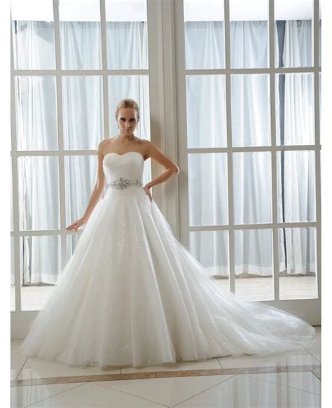 Ball Gown Sweetheart Chapel Train Organza Wedding Dress With Beading