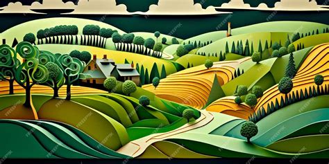 Premium AI Image | Painting of a landscape with house and road ...