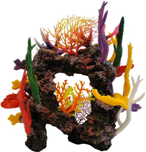 Download Mixed Coral On Natural Coloured Rock Aquarium Ornament