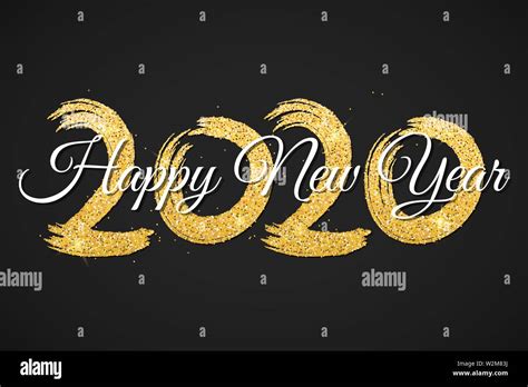 Feliz Año Nuevo 2020 Número de destellos dorados con caligrafía sobre