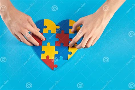 Autistic Boy Hands Holding Jigsaw Puzzle Heart Shape World Autism