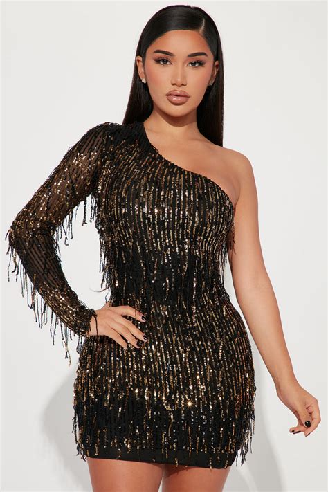 No Strings Attached Sequin Mini Dress Black Gold Fashion Nova Dresses Fashion Nova