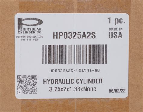 Hydraulic Cylinder: NFPA tie rod, 3-1/4in bore, 2in stroke (PN ...
