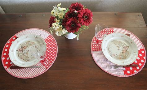 Quilted Round Placemats Red White Set of 2 Reversible Table | Etsy