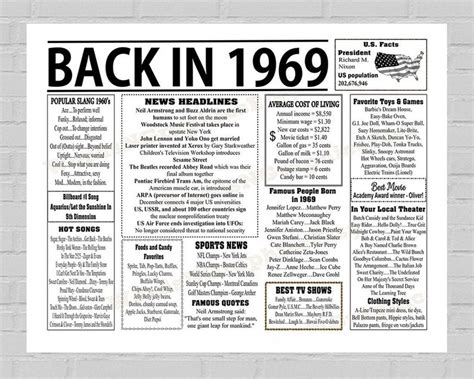 Back In 1969 Newspaper Style Poster 1969 Landscape Place Mat Reunion