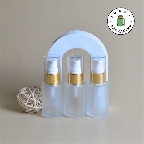 Jual Botol Kaca Frosted 30ml Pump Leher Gold Botol Kaca Buram Frosted