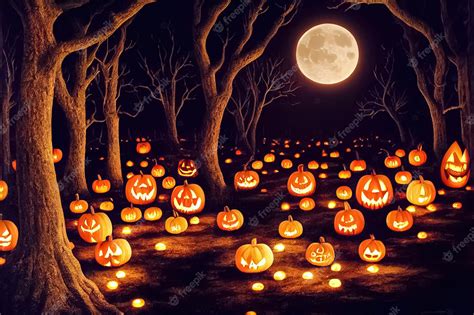 Premium Photo Spooky Mysterious Halloween Night Forest With Glowing