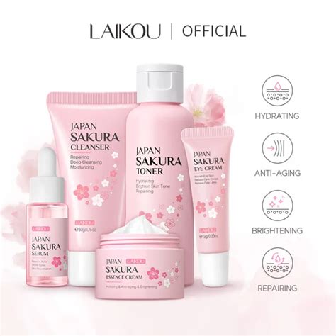 Laikou Japan Sakura Skin Care Set Serum Cream Cleanser Toner Anti Aging