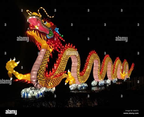 Traditional Chinese dragon at new year lantern festival at night Stock ...