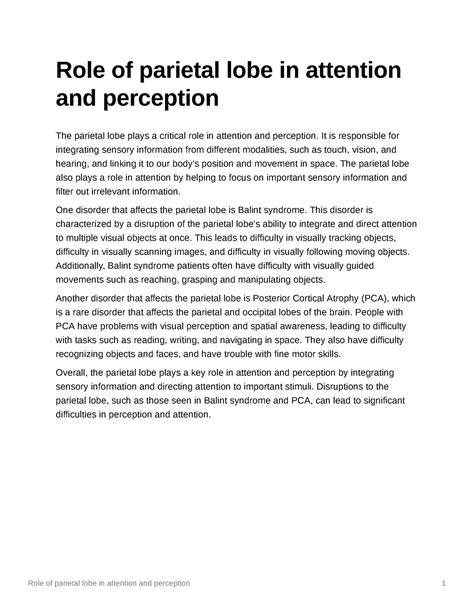 Role of parietal lobe in attention and perception - It is responsible ...