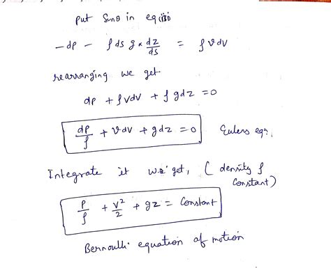 Solved Derive Bernoulli S Equation Using The Following Figure