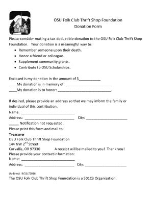 Fillable Online Osufolk Oregonstate Folk Club Tax Donation Form