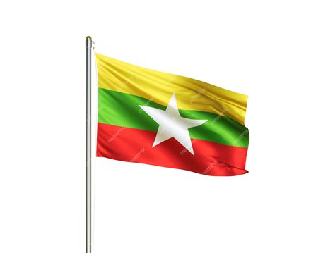 Premium Photo Myanmar National Flag Waving In Isolated White