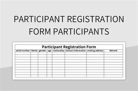 Participant Registration Form Participants Schedule Excel Template And