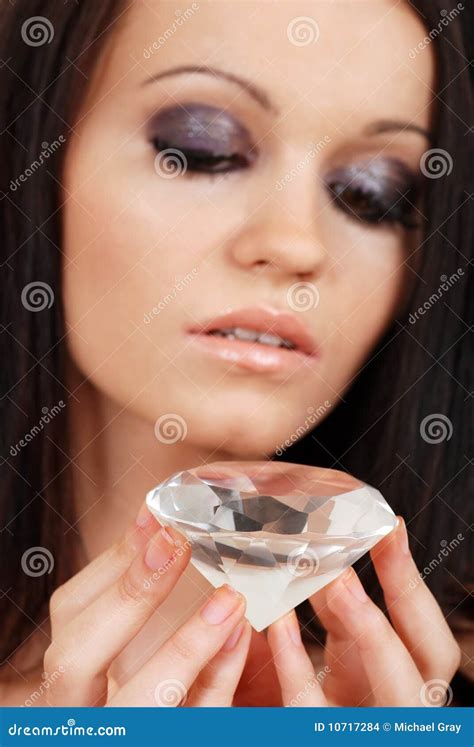 Woman Holding Large Diamond Focus On Stone Stock Photo Image Of Lady