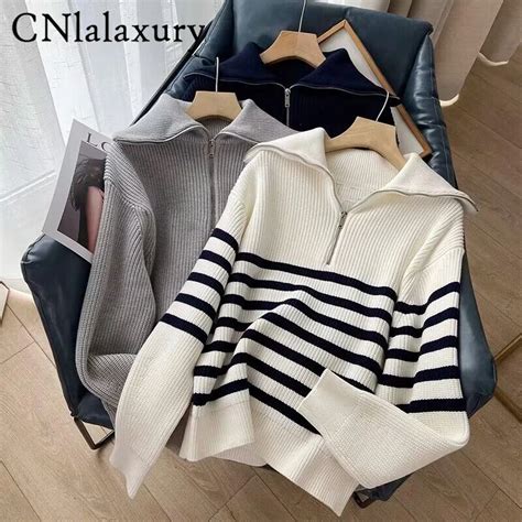 CNlalaxury Women Sweater 2023 Traf New Fashion Stripe Loose Knitting