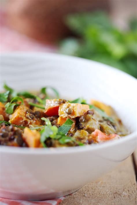 Dahl De Lentilles Vertes Aubergine Et Patate Douce Chefnini