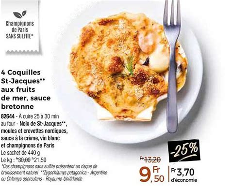 Promo Coquilles St Jacques Aux Fruits De Mer Sauce Bretonne Chez