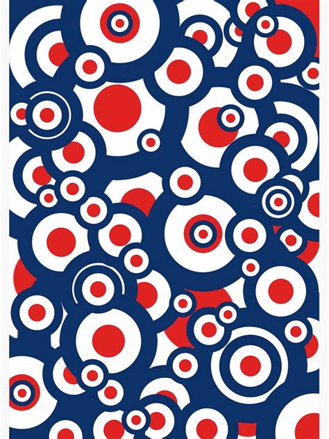 Retro Mod Target Roundel Collage Pattern Red Blue Sticker For Sale