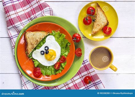 Funny Breakfast with Bear-shaped Fried Egg, Toast, Cherry Tomato Stock ...