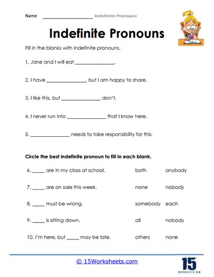 Indefinite Pronouns Worksheets 15