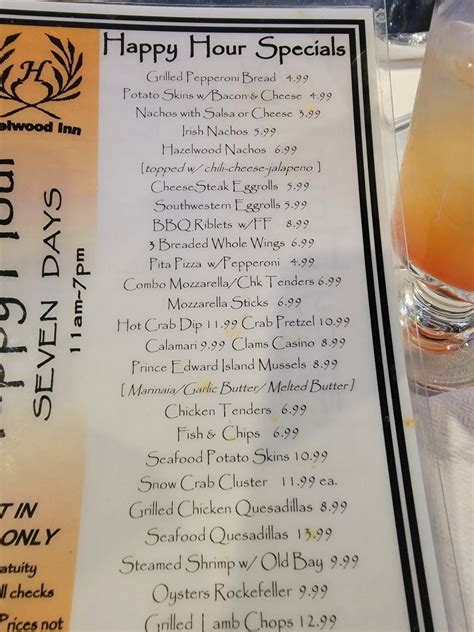 Menu at Hazelwood Inn restaurant, Baltimore