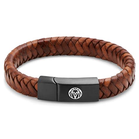 Brown Braided Leather Bracelet In Stock Lucleon