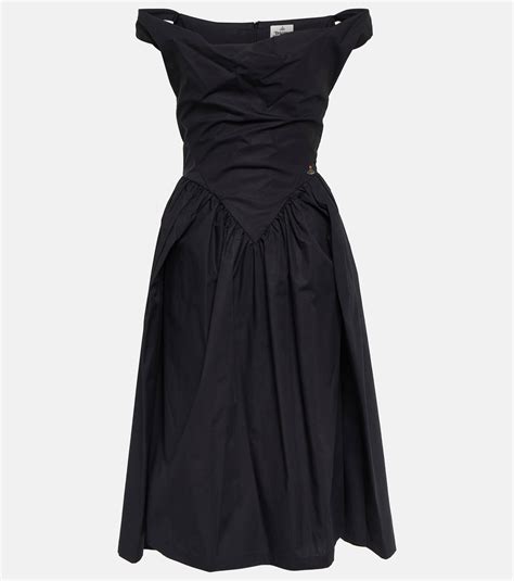 Vivienne Westwood Gathered Cotton Poplin Midi Dress In Black Lyst Canada