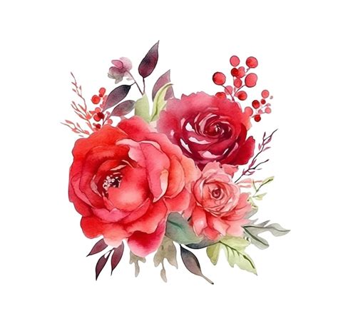 Tinta Aquarela De Arranjo Floral Vermelho Vetor Premium