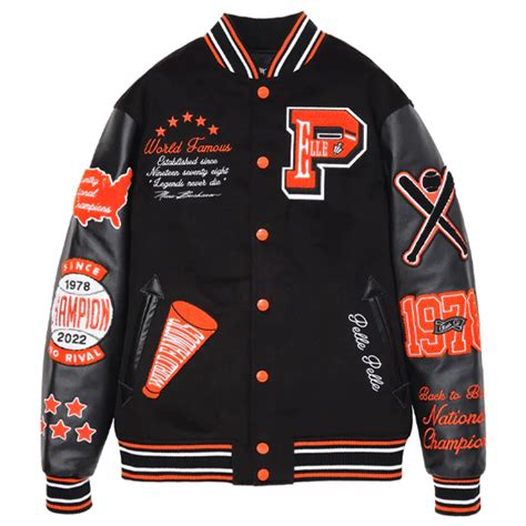 Pelle Pelle Varsity Jacket Black And Orange Pelle Pelle