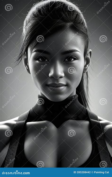 Portrait Of A Beautiful Asian Woman In Black And White Stock