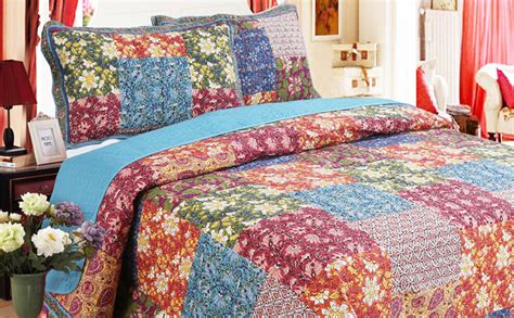 Qucover Multicolor Summer Bedspread Vintage American Style Floral