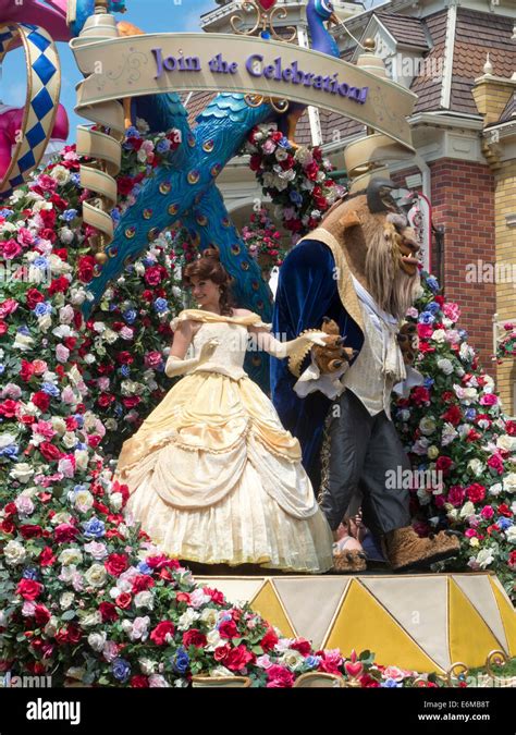 Belle and the Beast float in the Parade at Disney's Magic Kingdom Stock Photo - Alamy