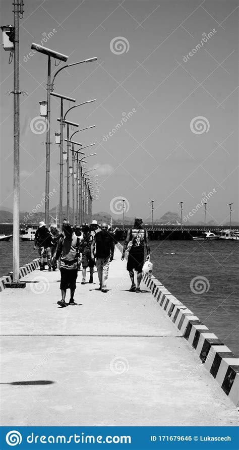 Many People Crowd On A Jetty On Komodo Island Indonesia Editorial