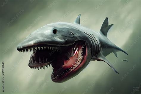 Mutant shark swimming in polluted waters of the sea Stock Illustration ...