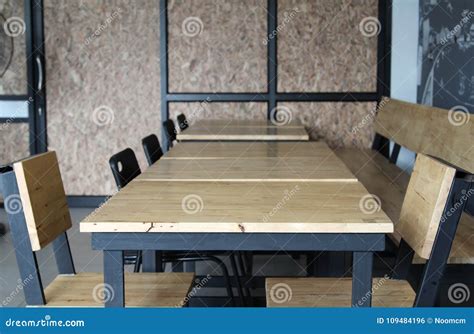 Wooden Table And Chair In Restaurant Stock Photo Image Of Wall