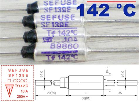 5 Pcs Microtemp Thermal Fuse 142°C 142 Degree TF Cutoff SF139E 10A AC ...