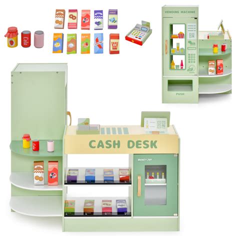 Kids Wooden Supermarket Play Toy Set with Checkout Counter - Costway