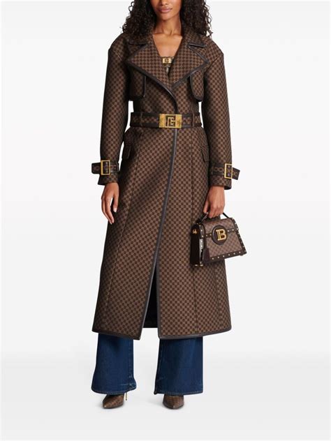 Balmain Mini Monogram Jacquard Trench Coat Brown Farfetch