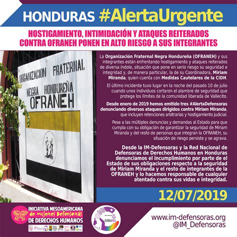 Alertaurgente Honduras Hostigamiento Intimidaci N Y Ataques