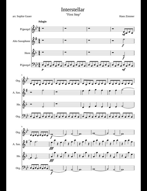 Interstellar theme sheet music for Organ, Alto Saxophone, French Horn ...