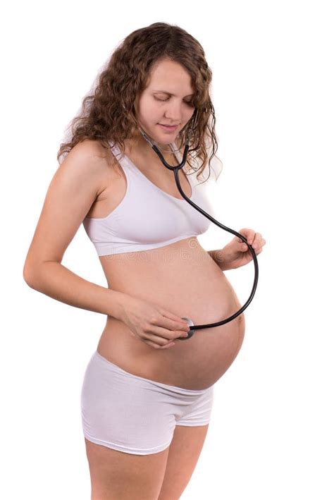 Femme Enceinte Mesurant Son Ventre Sur Le Fond Blanc Photo Stock Image Du Fille Santé 116630518