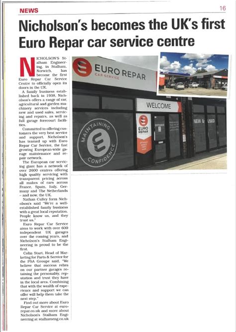 Nicholsons Becomes Uks First Euro Repar Car Service Centre