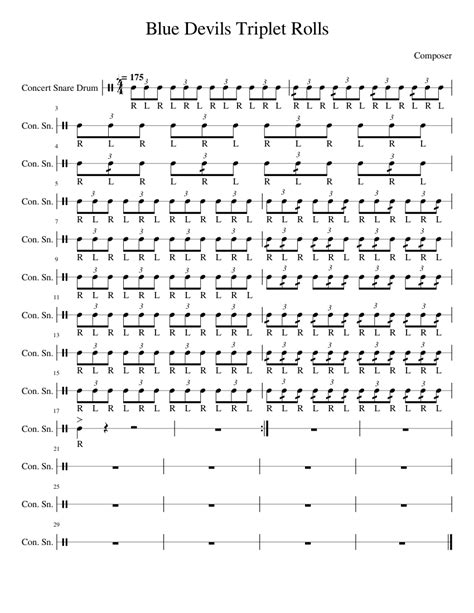 Blue Devils Triplet Rolls Sheet Music For Snare Drum Solo